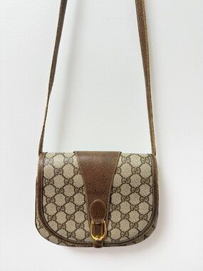 Gucci Brown GG Canvas Crossbody Bag with Gold-Tone Accent